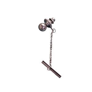 Vintage Minimalist Silver-Toned Round Bead Tie Tack Pin With Chain & Bar W6